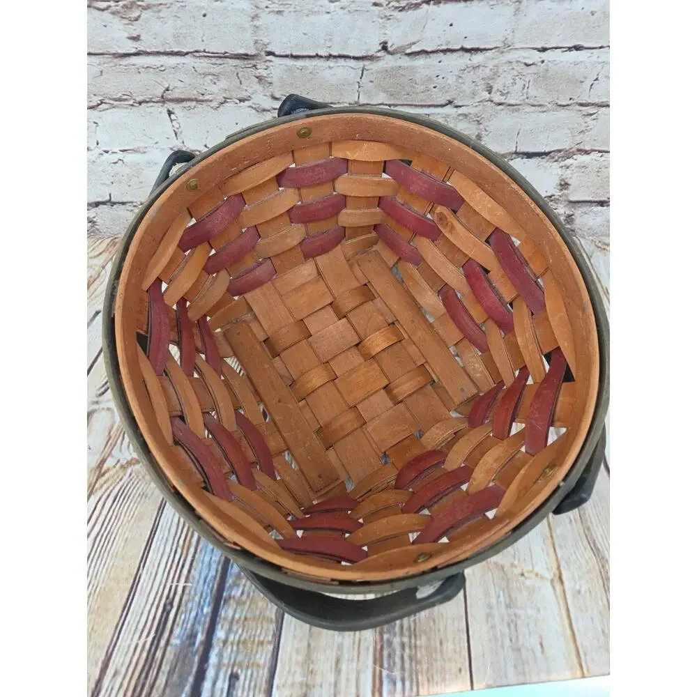 Vintage Primitive Woven Basket Red Green Americana Star Farmhouse Decor